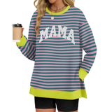 Camisa Lomon Mama De Manga Comprida Listrada De Tamanho Grande Para Mulheres
