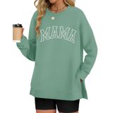 Camisa Feminina Lomon De Gola Redonda Grande Para Mamãe, Manga Comprida, Verde
