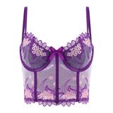 Malha De Espartilho De Renda Feminina Crop Top Testudineus Com Bordado Roxo