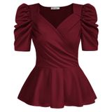 Blusa Feminina Grace Karin Com Decote Em V E Manga Curta, Vinho, 2gg