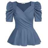 Blusa Peplum Grace Karin 2024 Feminina Com Decote Em V E Manga Curta