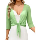 Cardigã Shrug Bolero Aiboria, Gravata Transparente, Verde Na Frente