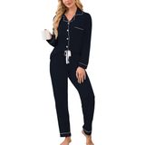 Conjunto De Pijama Feminino Evaimizill, Manga Comprida, Com Botões, Azul Marinho