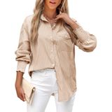 Blusa Feminina Lemafer 2024 Listrada Boyfriend Com Bolso Com Aba