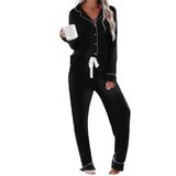 Conjunto De Pijama Feminino Evaimizill, Manga Comprida, Com Botões, Preto