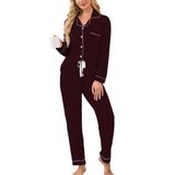 Conjunto De Pijama Feminino Evaimizill, Manga Comprida, Bordô, Viscose