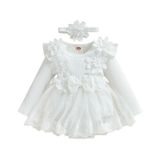 Vestido De Macacão Zaxarra Infant Baby Girl Flowers Lace White 6-9m