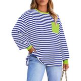 Blusa Feminina Eytino Plus Size De Outono, Manga Comprida, Listrada, Azul Claro
