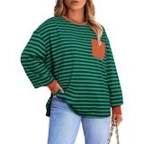 Blusa Feminina Eytino Plus Size De Outono, Manga Comprida, Listrada, Verde 2x