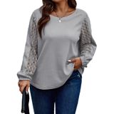 Camiseta Feminina Eytino Plus Size Em Malha Waffle, Manga Comprida, Cinza