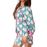 Pijama Feminino Yiulangde, Natal, Papai Noel, Seda, Cetim, 2 Peças