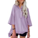Camiseta Shewin Oversized Para Mulheres Com Decote Em V E Manga Curta Roxa