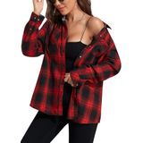 Camisa De Flanela Kevamolly Xadrez De Manga Comprida Para Mulheres Vermelha E Preta