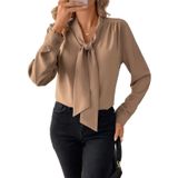 Blusa Feminina Astylish Com Gravata Borboleta Com Decote Em V E Manga Comprida