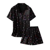 Pijama Feminino Schbbbta, Seda, Cetim, 2 Peças, Coração, Preto