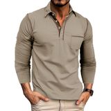 Camisa Polo Masculina Qekoma Classic De Manga Comprida De Algodão Cáqui