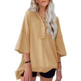 Moletom De Manga Curta Tops Shewin Summer Para Mulheres Cáqui