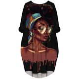 Vestido Azpsrt Camiseta Africana De Manga Comprida Para Mulheres Preta