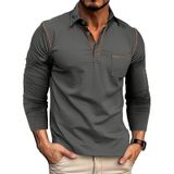Camisa Polo Masculina Qekoma Classic De Manga Comprida De Algodão Cinza Escuro