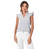 Blusa Wdirara Feminina Listrada Com Babados E Decote Em V