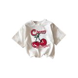 Camiseta Feminina Roseseek Com Estampa De Cereja, Manga Curta, Branca