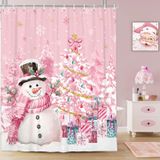 Cortina De Chuveiro Wathon Christmas Pink Snowman 180x180cm