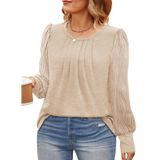 Blusa Feminina Eytino, Tamanho Grande, Manga Comprida, Gola Redonda, 5 X Pergaminho