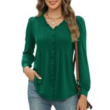 Blusa Feminina Micoson Com Babados, Manga Comprida, Decote Em V, Verde S