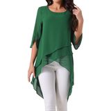 Blusa Feminina Seta T De Chiffon Alto-baixo, Manga 3/4, Verde Escuro
