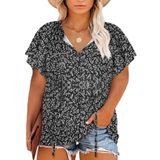 Blusa Feminina Eytino Plus Size Boho Floral Com Decote Em V E Manga Curta