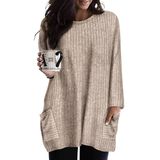 Top Ritera Plus Size, Túnica Canelada, Manga Comprida, Cáqui, 4gg, Feminina