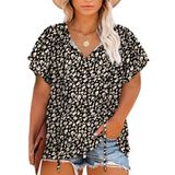 Camisa Feminina Eytino, Tamanho Grande, Casual, Manga Curta, Decote Em V, Preta