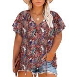 Blusa Feminina Eytino Plus Size Boho Floral Com Decote Em V E Manga Curta