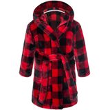 Roupão De Banho Ecgk Kids Com Capuz, Flanela, Vermelho, Xadrez, 15-16 Anos