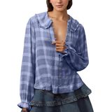 Blusa Feminina Synound Xadrez Com Botões E Manga Com Babados