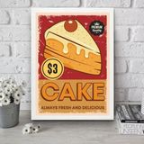 Quadro Para Cozinha Vintage - Bolo 24x18cm - Com Vidro