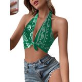Blusa Curta Única Soly Hux Com Estampa Paisley, Bandana Verde, Xs, Feminina