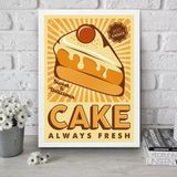 Quadro Amarelo Para Cozinha - Bolo 33x24cm - Com Vidro