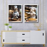 Kit 2 Quadros Cozinha Gatos Chefs 24x18cm - Com Vidro