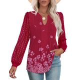 Blusa Micoson, Natal, Renda Vermelha, Manga Comprida, Decote Em V, Feminina