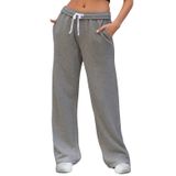 Calça De Moletom Feminina Facdiby, Perna Larga, Cintura Alta, Cinza Escuro, Gg