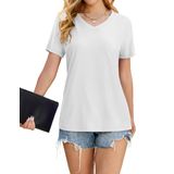 Camiseta Feminina Yucolen Com Decote Em V De Manga Curta Upf 50+ Branca 2gg