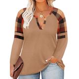 Camiseta Feminina Carcos Plus Size Com Decote Em V, Cor Em Bloco, Xadrez 2gg