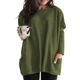 Blusa Túnica Feminina Eytino Plus Size De Manga Comprida Com Bolsos Verdes