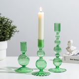 Suporte De Vela Glasseam Green Glass, Conjunto De 3 Para Vela Cônica