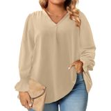 Blusa Feminina Eytino, Tamanho Grande, Decote Em V, Chiffon, 1 X Pergaminho