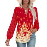 Blusa Feminina Micoson De Natal, Renda Vermelha, Manga Comprida, Decote Em V