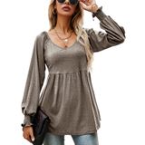 Blusa Túnica Feminina Lomon Com Decote Em V, Manga Comprida, Ombro Frio