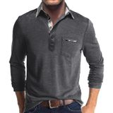 Camisa Polo Masculina De Manga Comprida Aulemen, Mistura De Algodão, Cinza Escuro