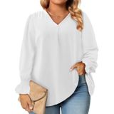 Blusa Feminina Eytino Plus Size Com Decote Em V, Manga Comprida, Branca